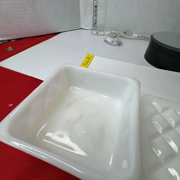Anchor Hocking white opaque milk glass covered 4” square powder or trinket - Picture 6 of 13